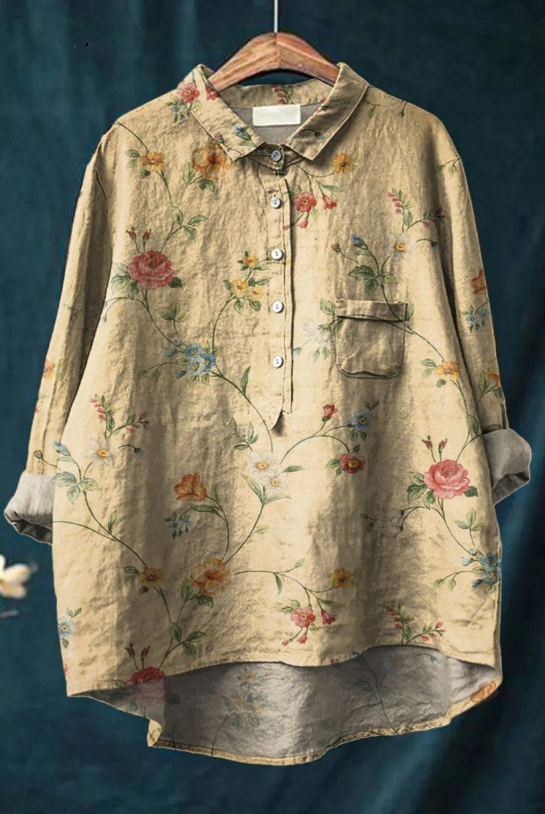 Elba | Women's Vintage Floral Art Print Casual Shirt