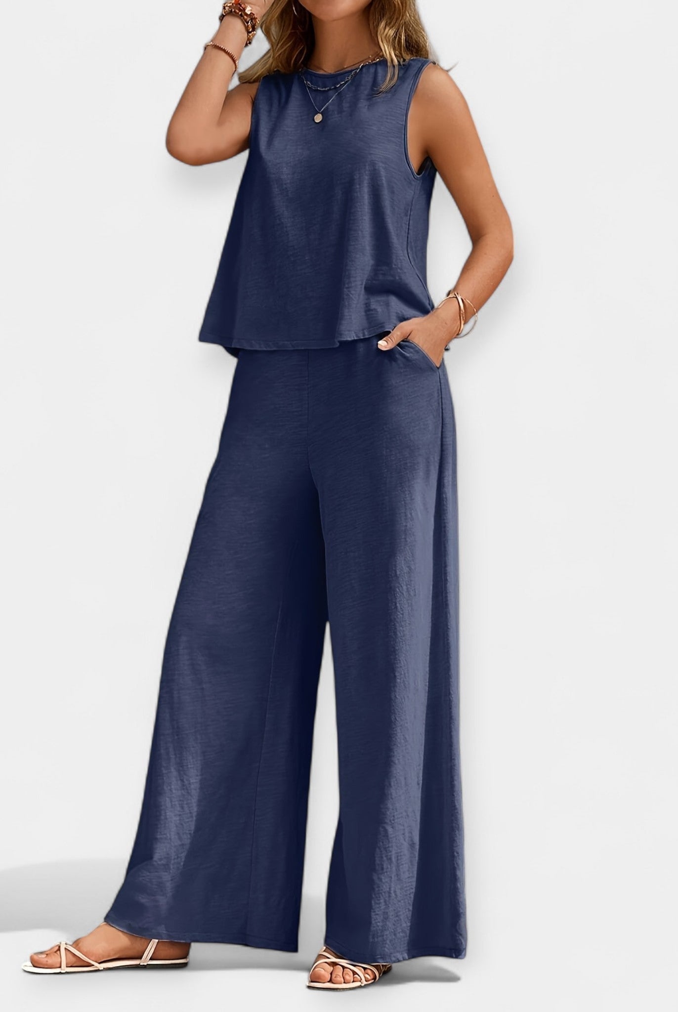 Kellie | Sleeveless Top and Wide-Leg Pants Ensemble
