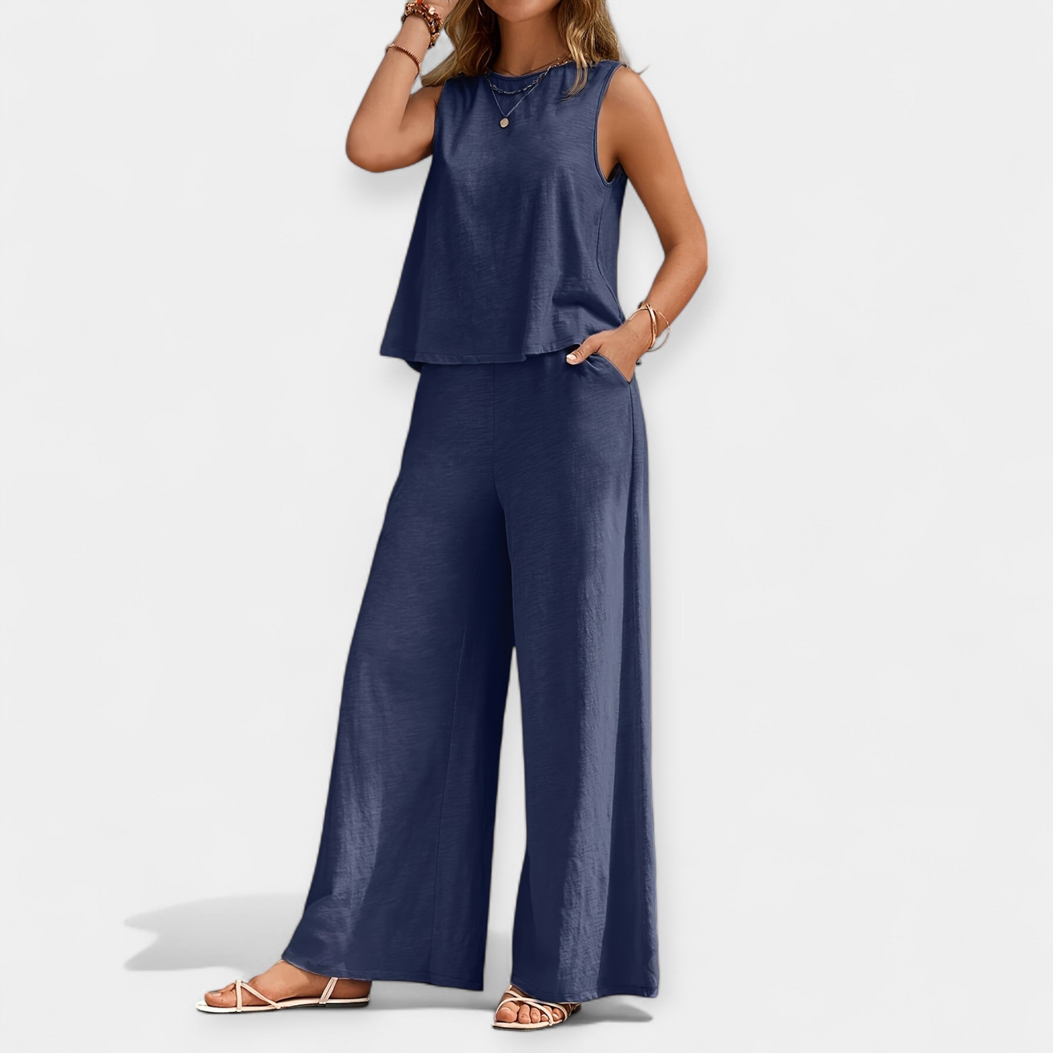 Kellie | Sleeveless Top and Wide-Leg Pants Ensemble