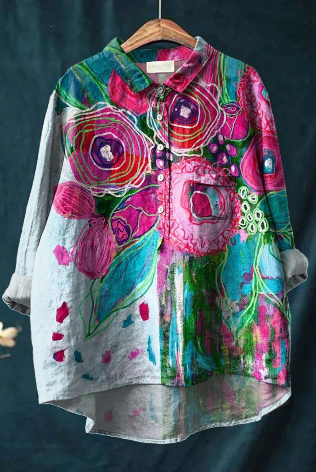 Laila | Vintage Lovely Floral Art Print Casual Shirt
