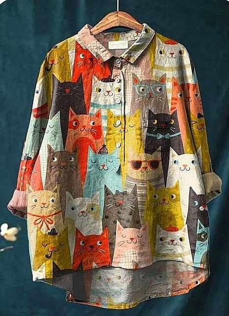 Marissa | Artistic Cat Print Women's Casual Blouse