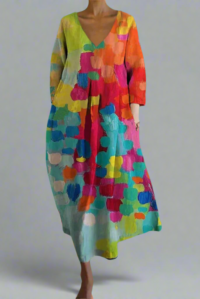 Christi | Colorful Dress with V-Neck