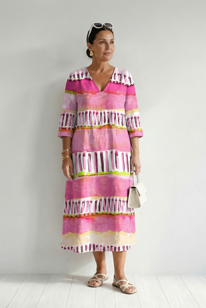 Georgia | Easy Flow Patterned Stripe Midi Dress