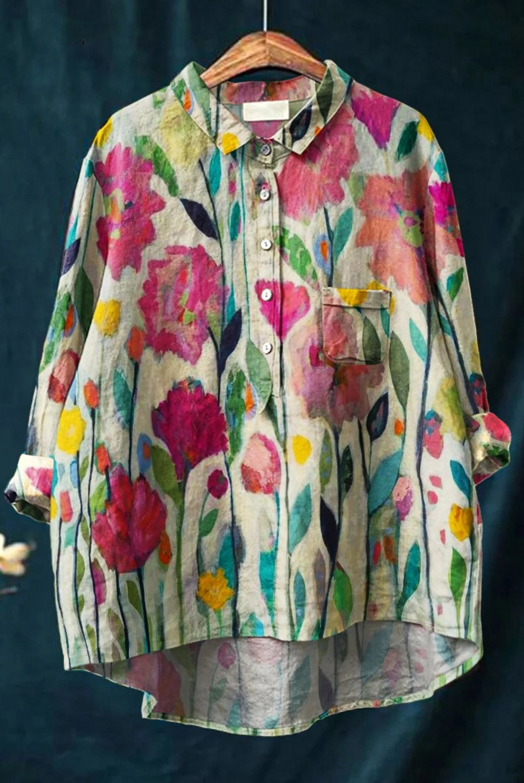 Kari | Women's Vintage Flower Art Print Casual Shirt