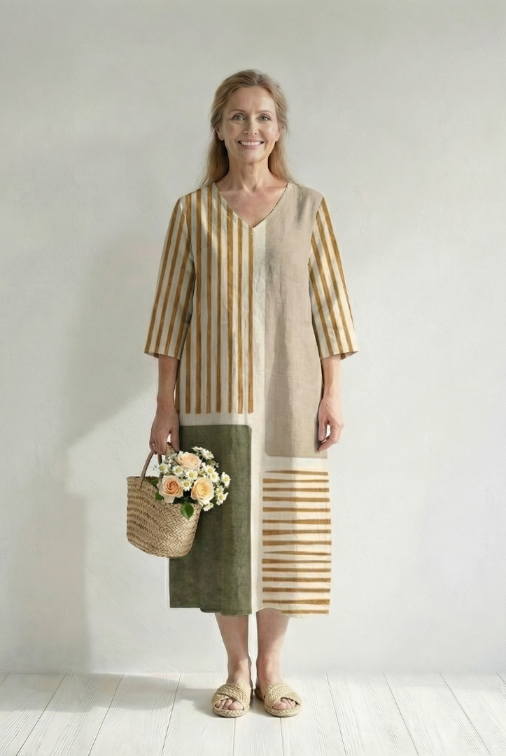 Mayra | Light Mixed Stripe Midi Dress