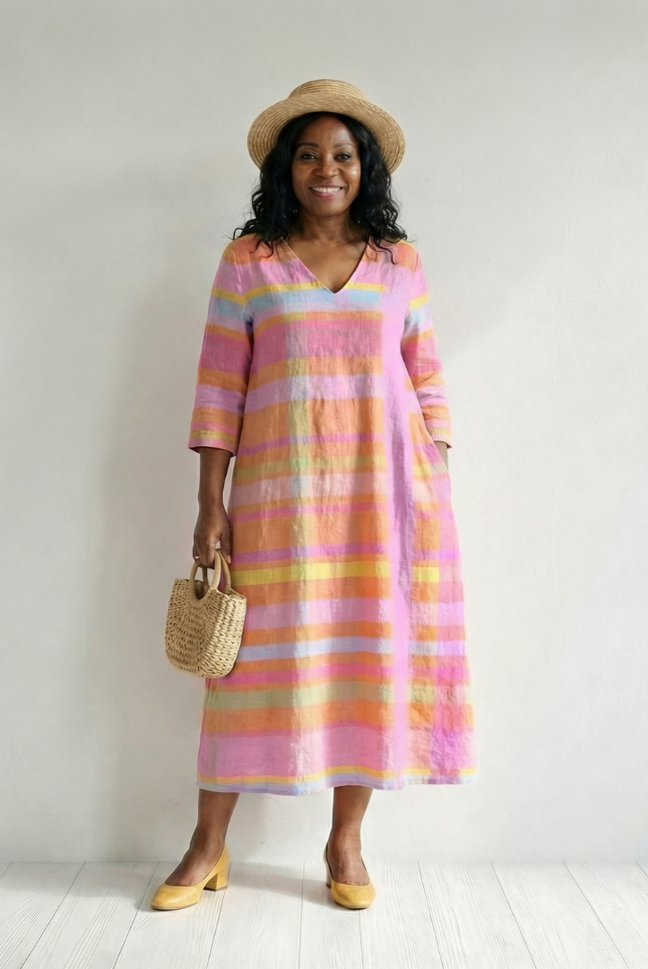 Magaly | Easy Drape Stripe Midi Dress