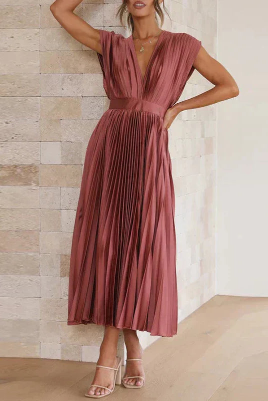 Cheryl | V-Neck Maxi Dress with Pleats