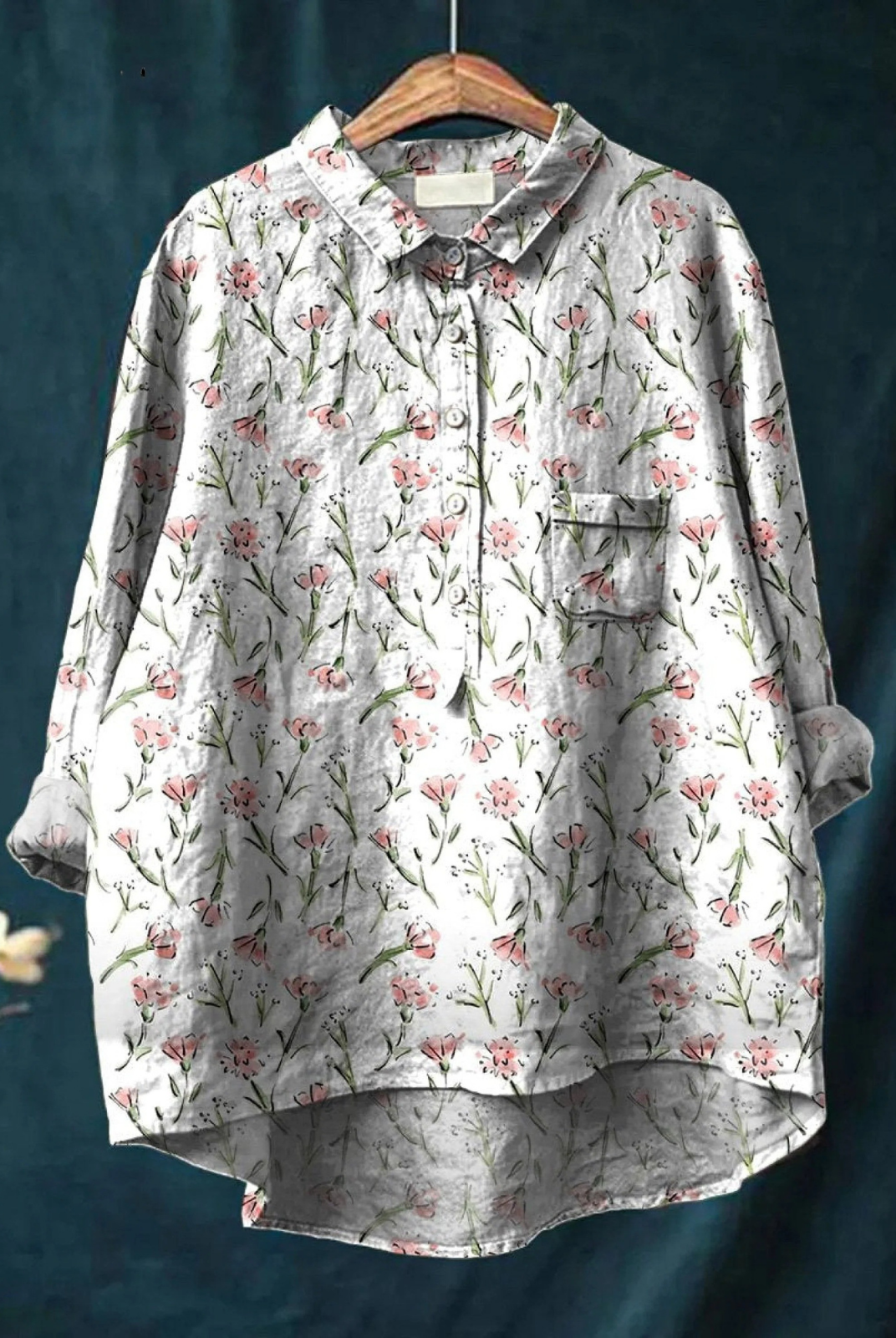 Elida | Pink Spring Floral Repeat Pattern Printed Women's Casual Shirt