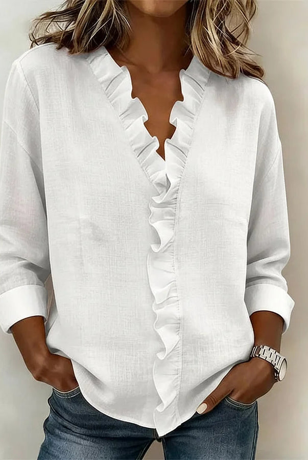 Adrianna | Blouse with Ruffles, V-Neck and Long Sleeves