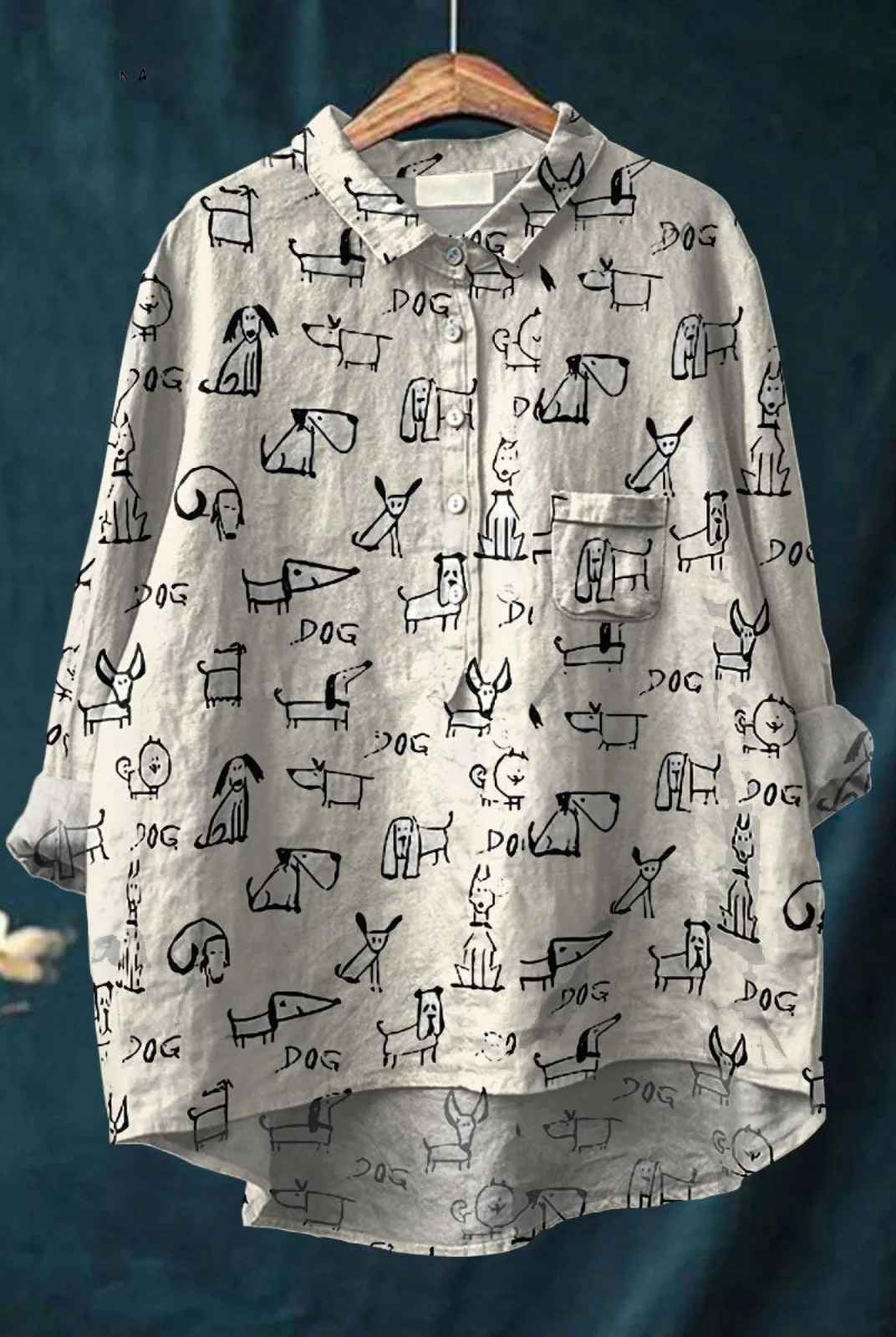Santa | Women's Cute Dog Print Casual Shirt