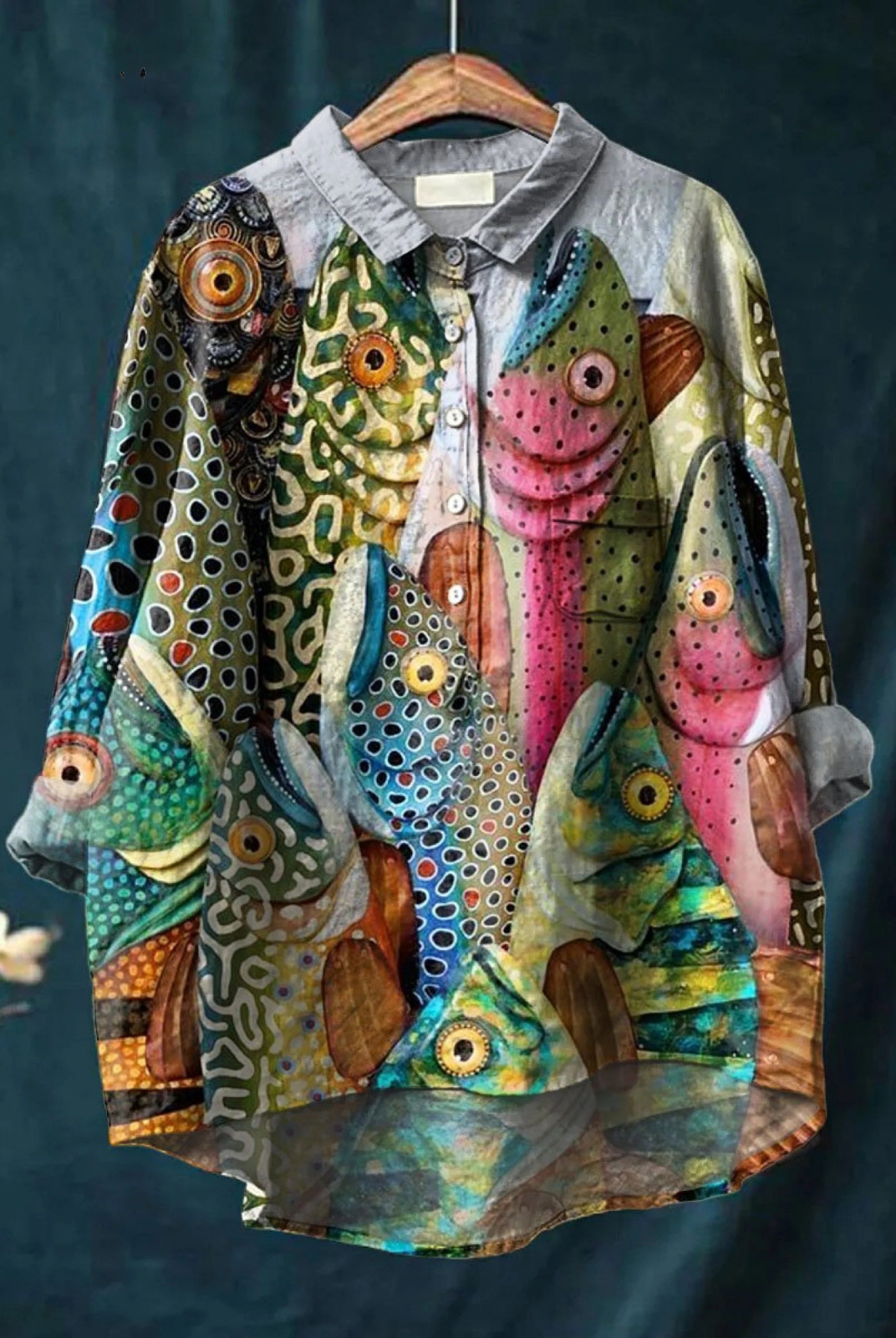 Juana | Vintage Funny Fish Art Print Casual Shirt