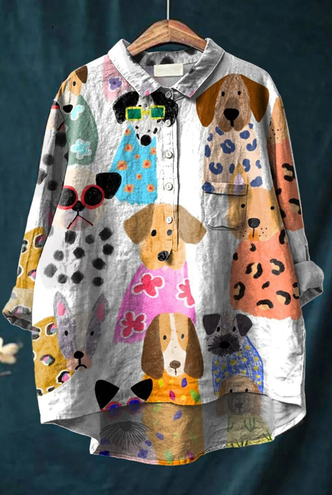 Suzy | Women's Colorful Fun Cartoon Puppy Print Casual Shirt