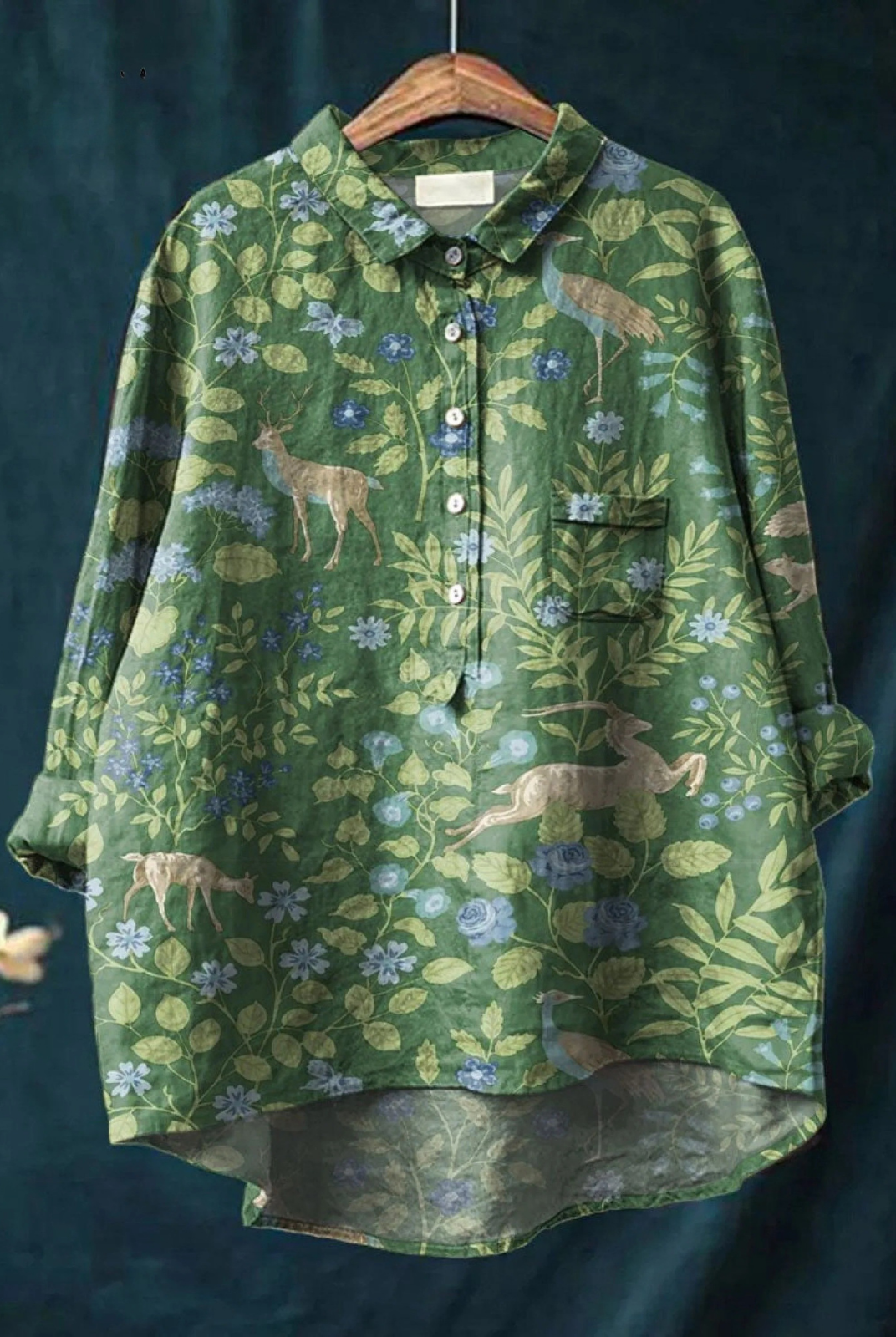 Ashleigh | Women's Vintage Floral Animals Art Print Casual Shirt