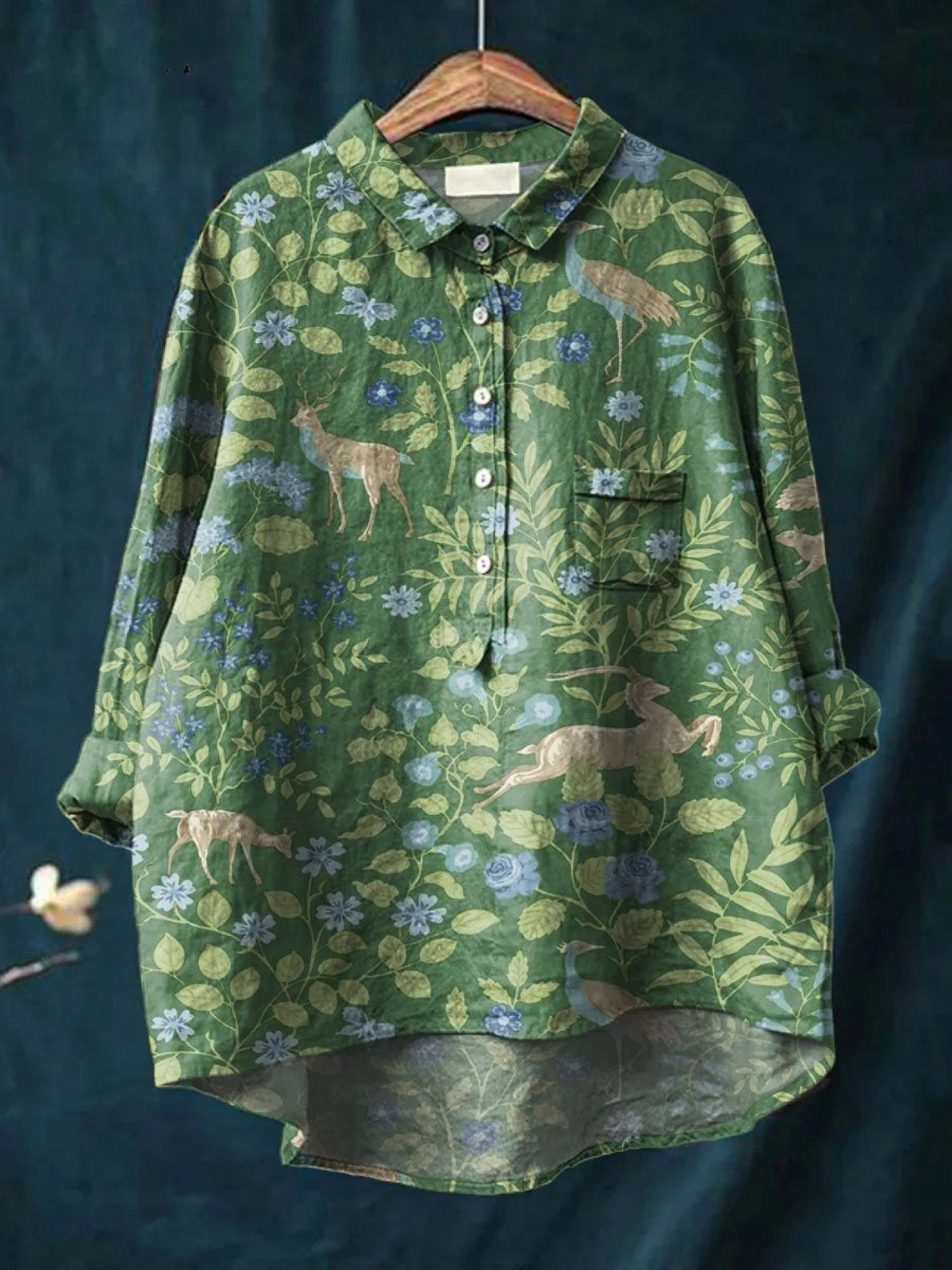 Ashleigh | Women's Vintage Floral Animals Art Print Casual Shirt