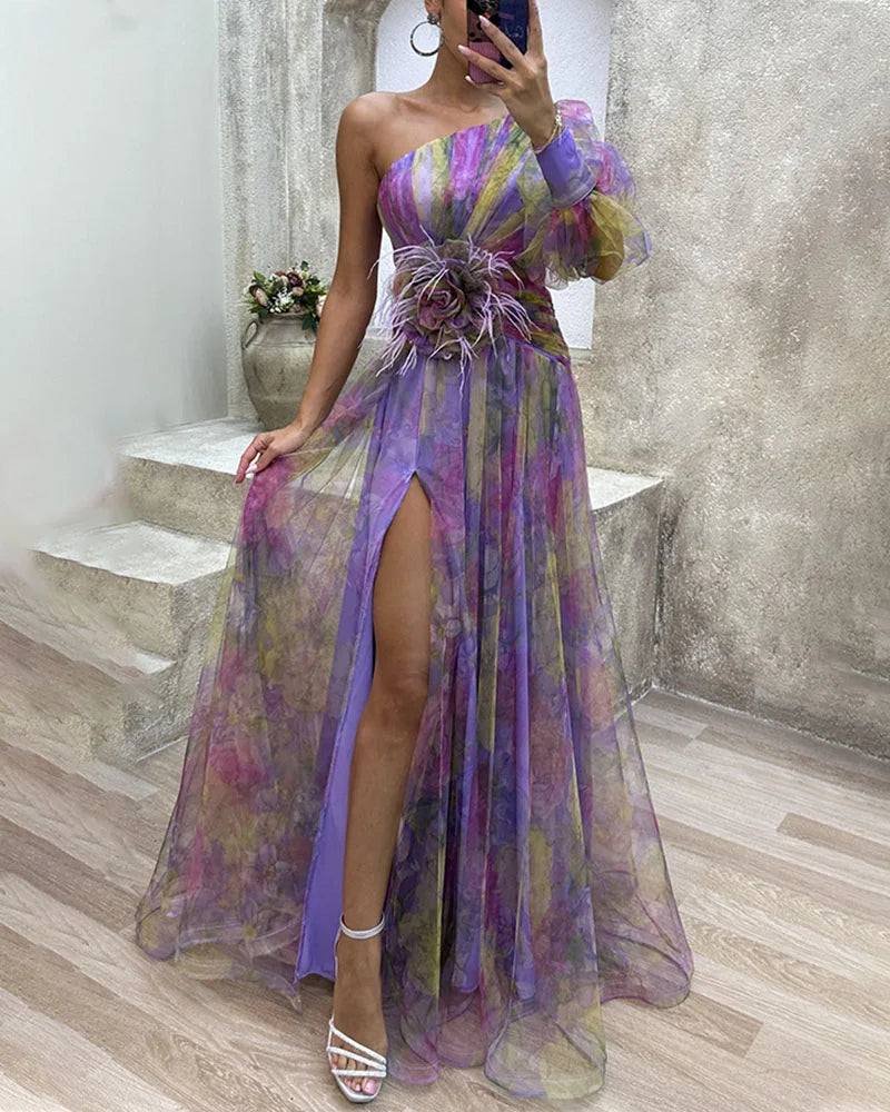 Myriam | Asymmetrical One Sleeve Split Dress