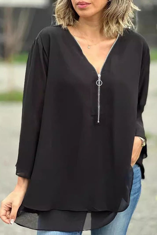 Candice | Chiffon Zipper Blouse