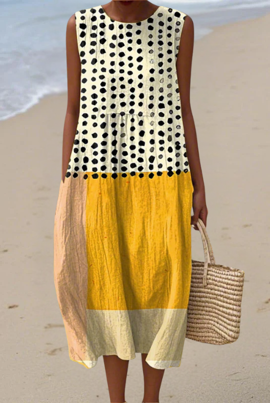Nidia | Polka Colorblock Midi Dress