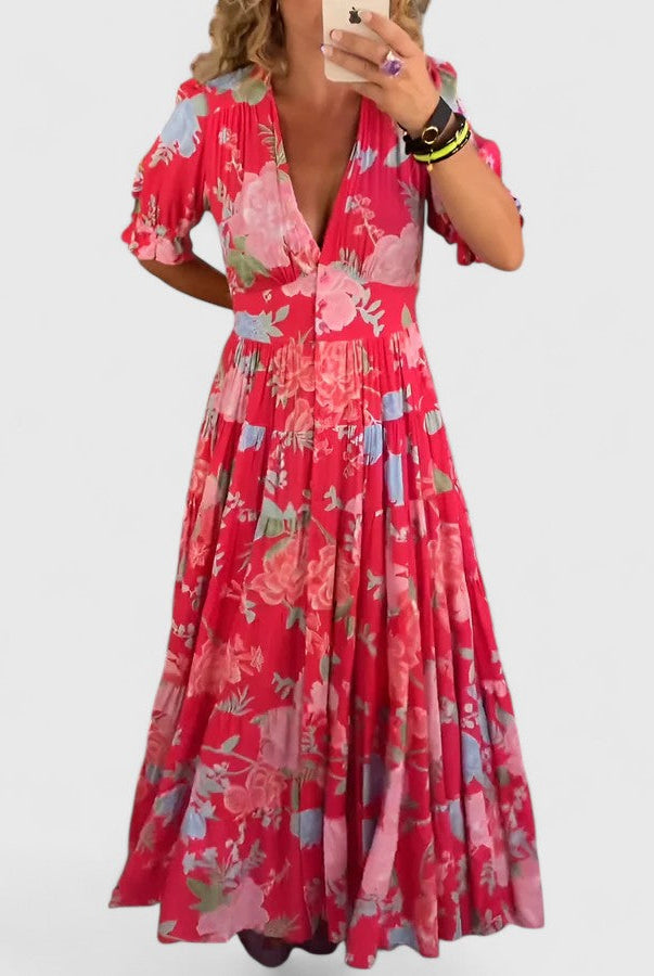 Melanie | Elegant Floral V-Neck Dress