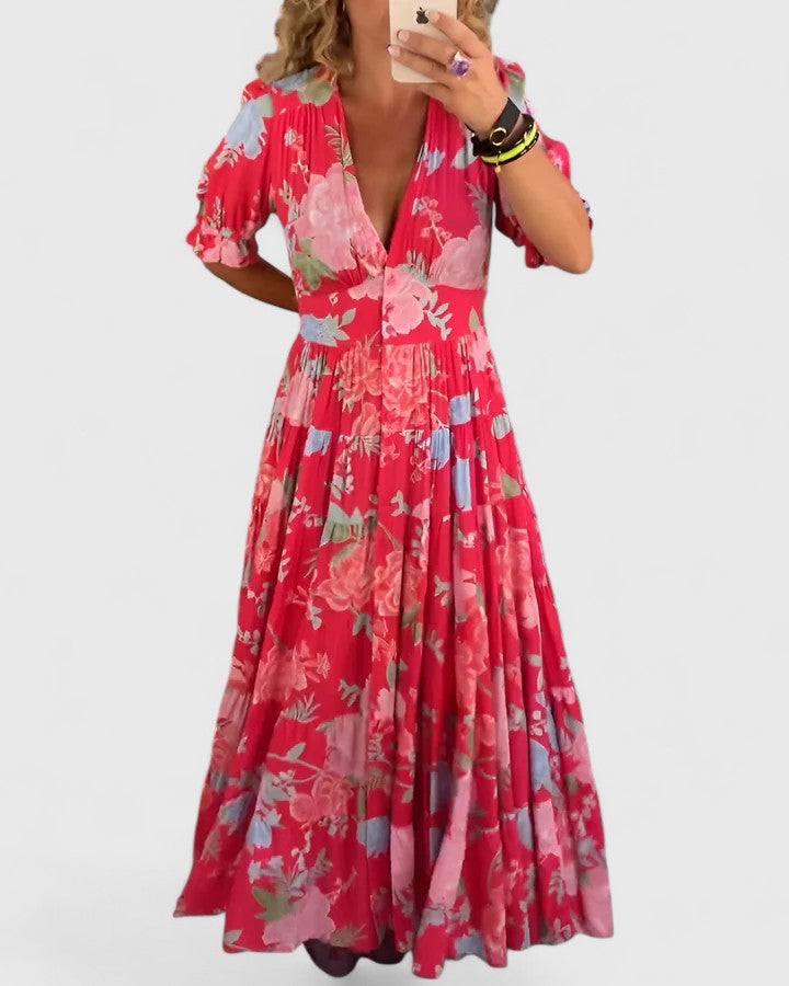 Melanie | Elegant Floral V-Neck Dress