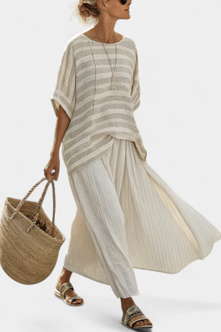 Julieta | Comfortable Striped Bamboo Top & Flowing Linen Pants
