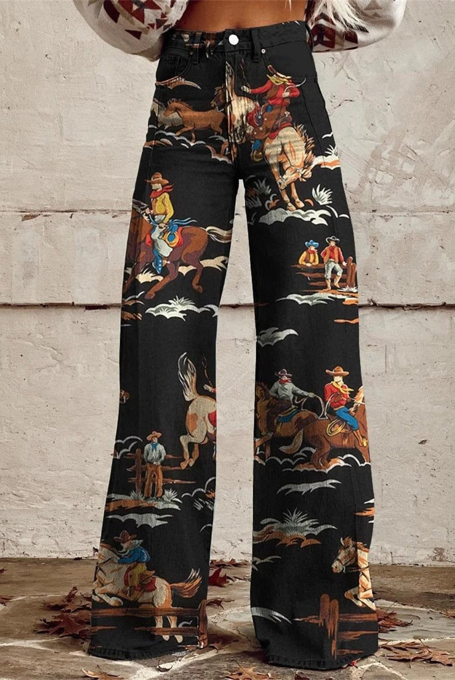 Ivette | Vintage Printed Wide Leg Pants