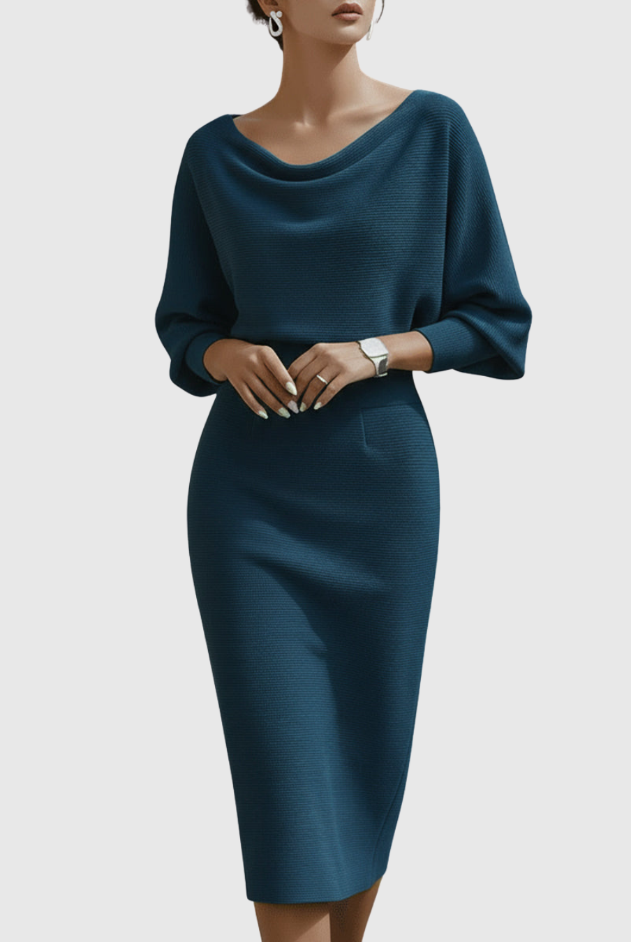 Christine | White Draped Batwing Midi Dress