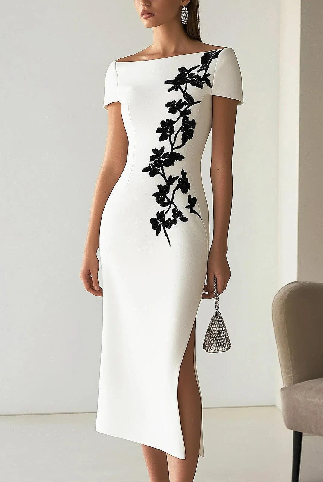 Vero | Chic Floral Print Boat Neck Midi Dress Outfit