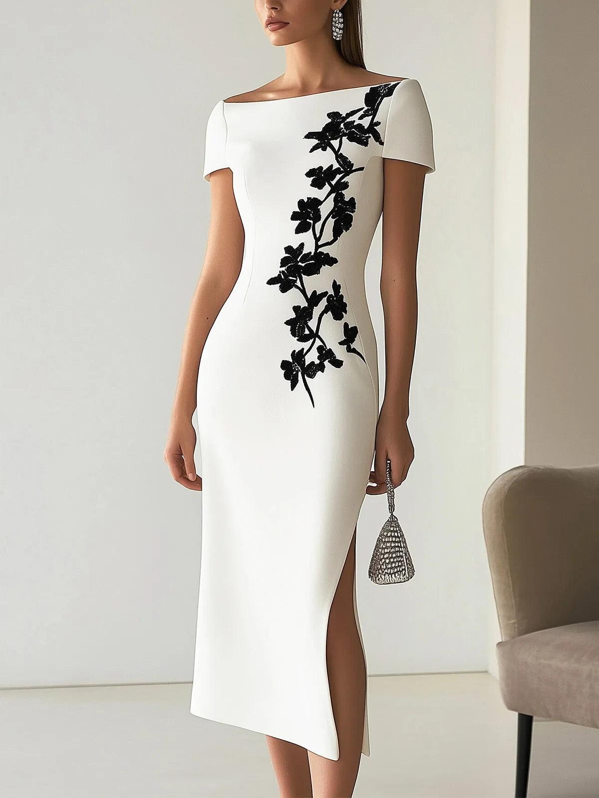 Vero | Chic Floral Print Boat Neck Midi Dress Outfit