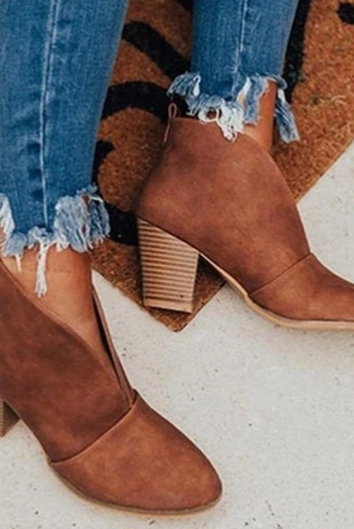 Ofelia | Ankle Boots - Almond Toe - Chunky Stacked Heel - Slip-on Casual Wear