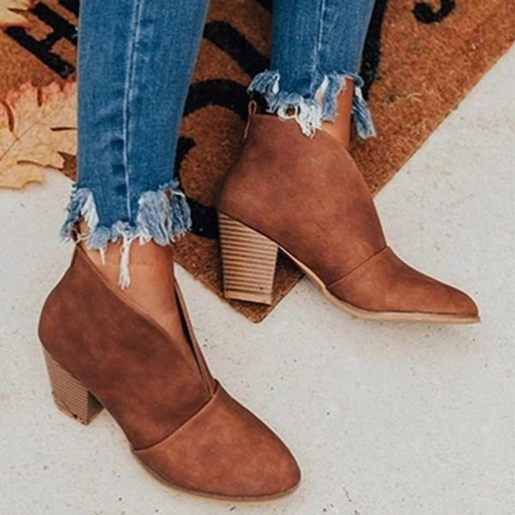 Ofelia | Ankle Boots - Almond Toe - Chunky Stacked Heel - Slip-on Casual Wear