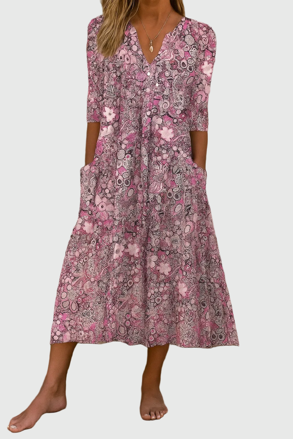 Kristie | Graceful V-Neck Elegance Midi Dress