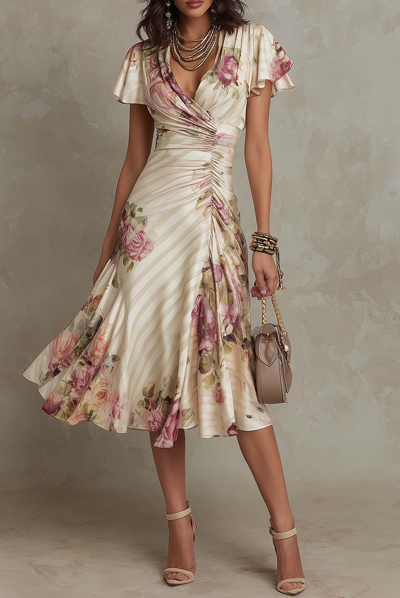 Beatriz | Vintage Floral Satin Midi Dress