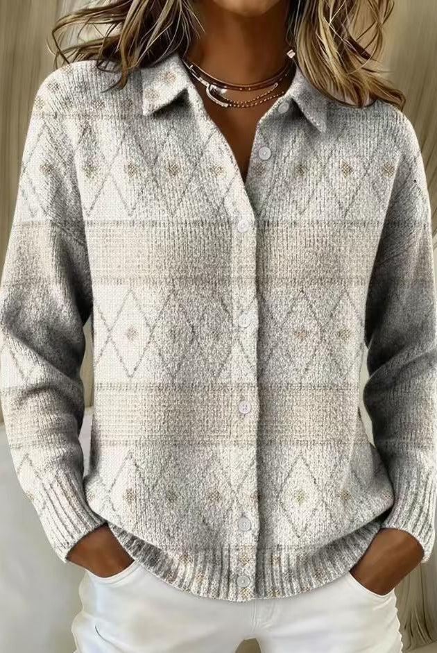 Patty | Elegant Knit Hoodie Blouse with Diamond Pattern