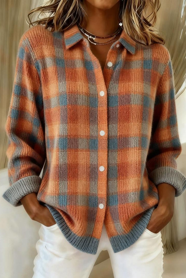 Keisha | Checked Blouse Made from Warm, Soft Hoodie Material