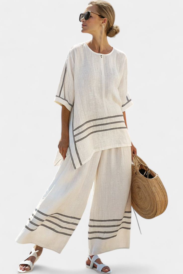 Pretty | Sophisticated Striped Asymmetrical Top & Bold Pants