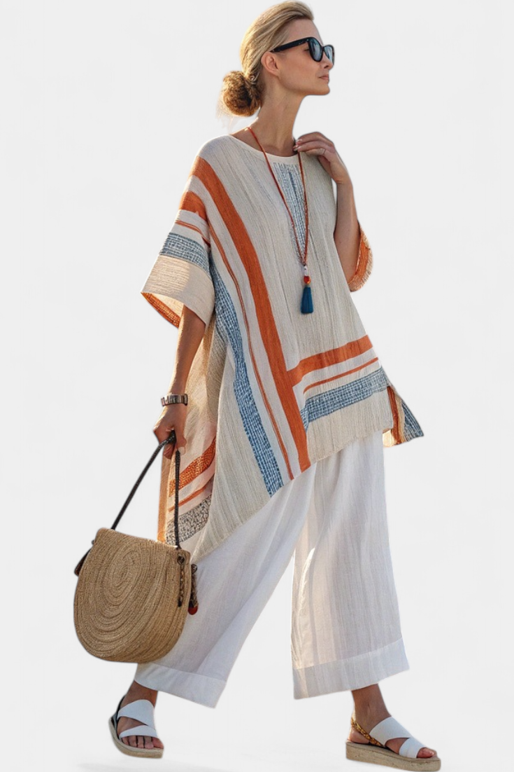 Svetlana | Sophisticated Asymmetrical Blouse & Wide-Leg Linen Pants