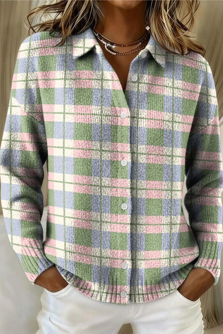 Celina | Checked Hoodie Blouse in Fresh Pastel Colors