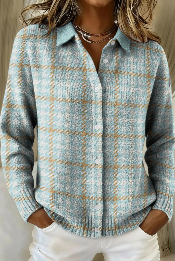 Adrienne | Checked Hoodie Blouse with Sand-Colored Accents