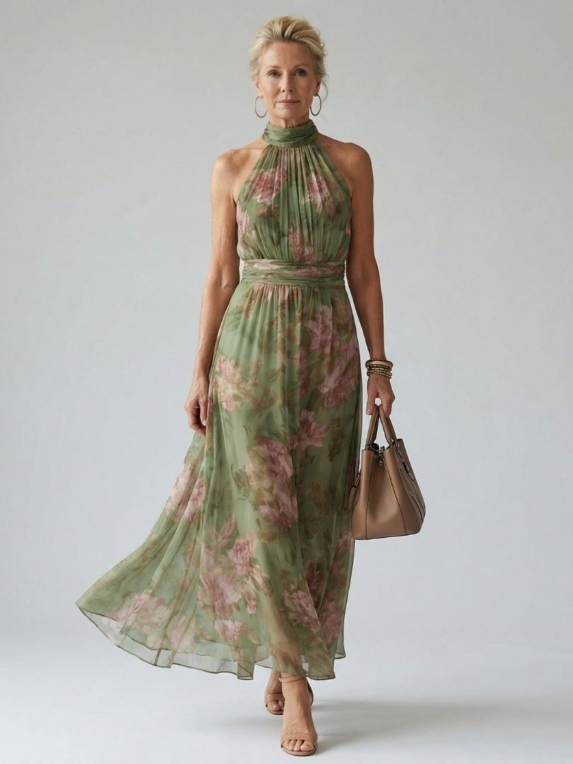 Blanca | Gathered Halter Midi Dress