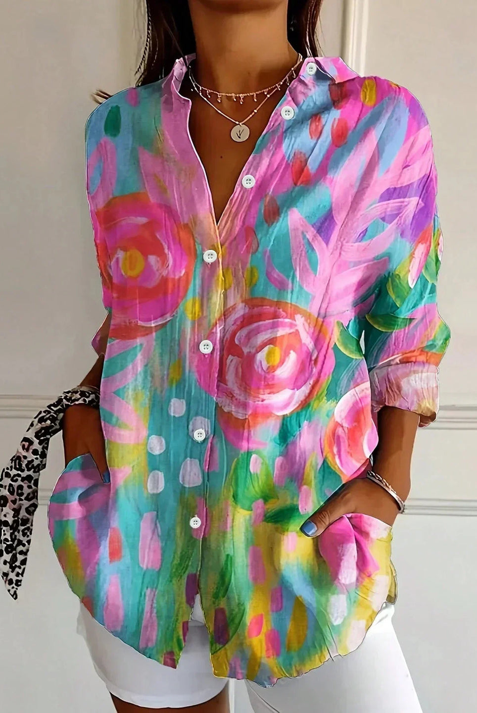 Mari | Elegant Long Sleeve with Colorful Pattern Shirt