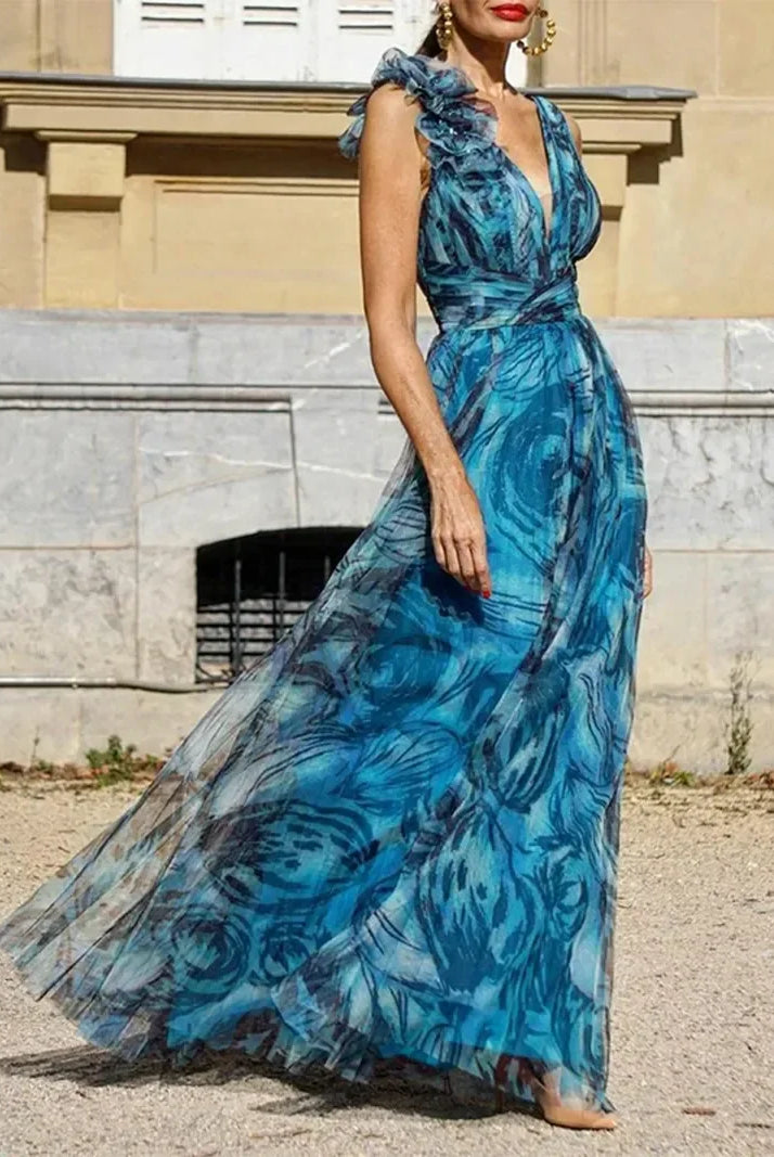 Maureen | Peacock Blue Maxi Dress