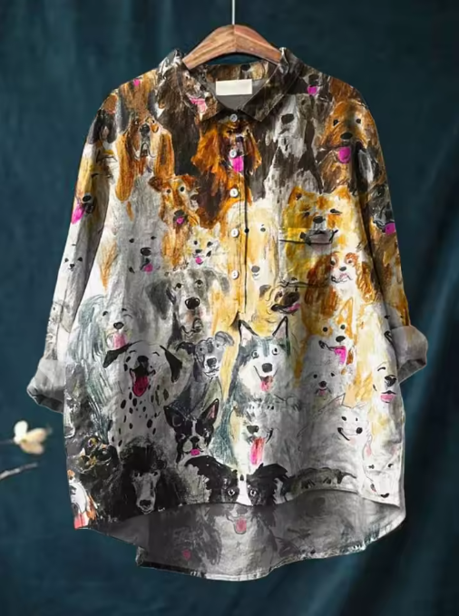 Mirian | Artistic Dog Portrait Print Women's Casual Blouse