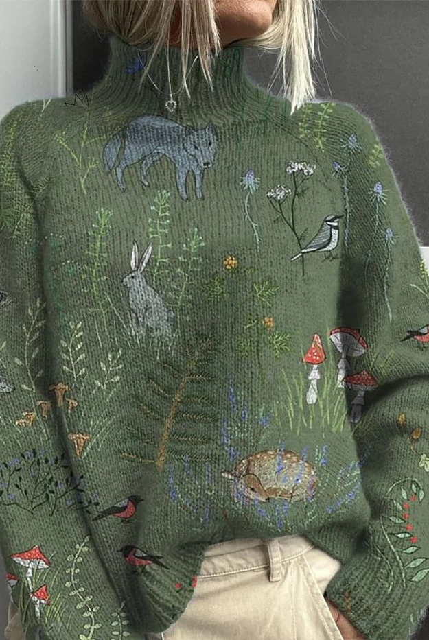 Alejandra | Animal Pattern Printed Knit Turtleneck Pullover Sweater