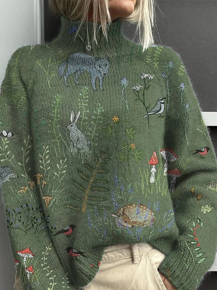 Alejandra | Animal Pattern Printed Knit Turtleneck Pullover Sweater