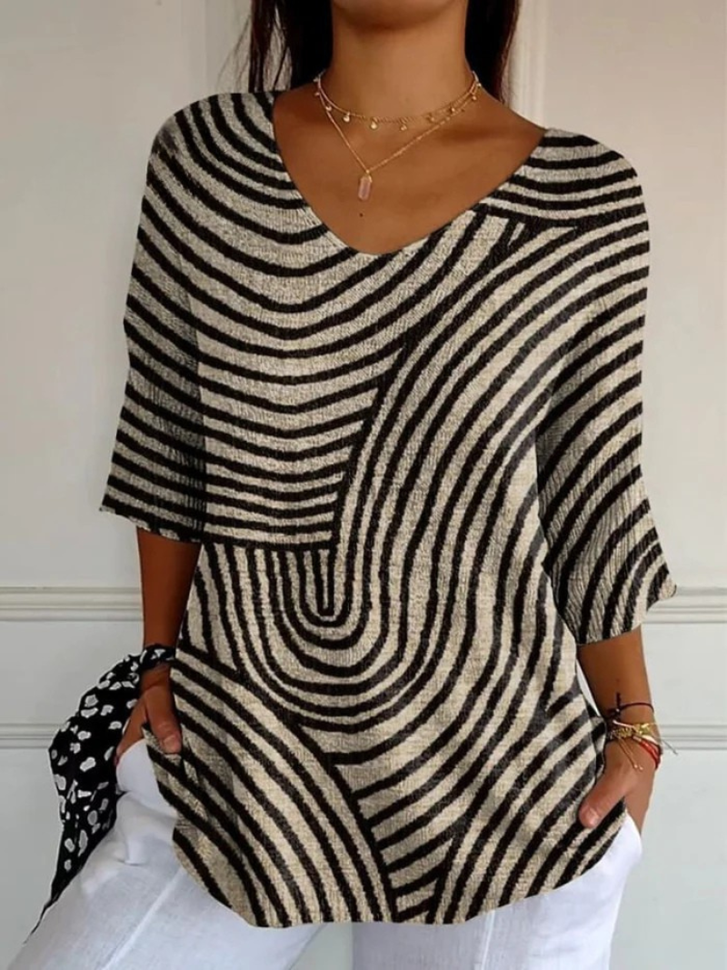 Linda | Retro Geometric Art Round Line Print Casual Pullover Knit
