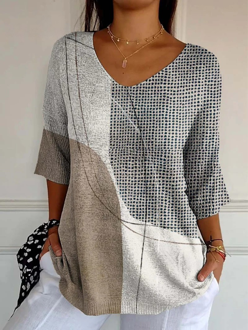 Tori | Abstract Geometric Pattern Art Print Casual Knit Pullover
