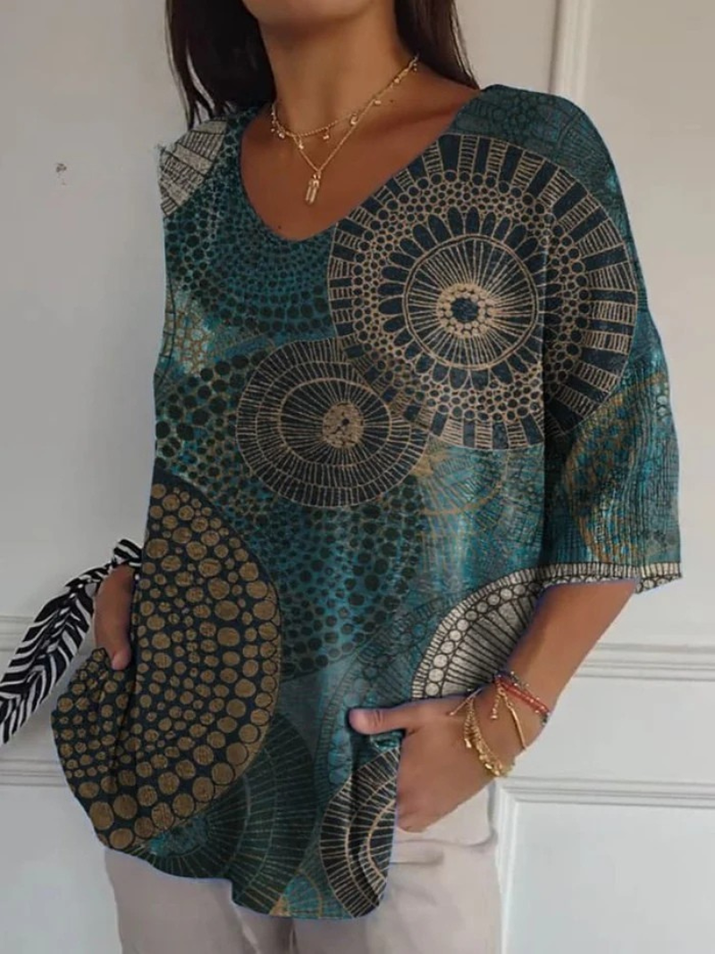 Elida | Vintage Circle Totem Abstract Geometry Casual Pullover Knit