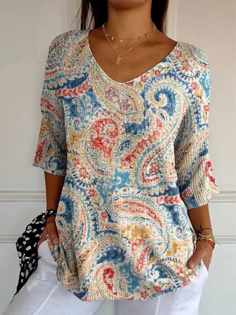 Janet | Vintage Ethnic Floral Art Print Casual Pullover Knit
