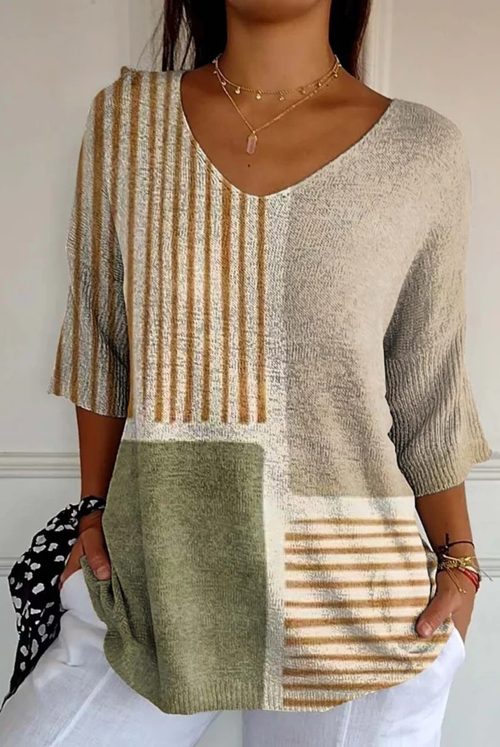 Zoila | Abstract Geometric Pattern Art Print Casual Knit Pullover