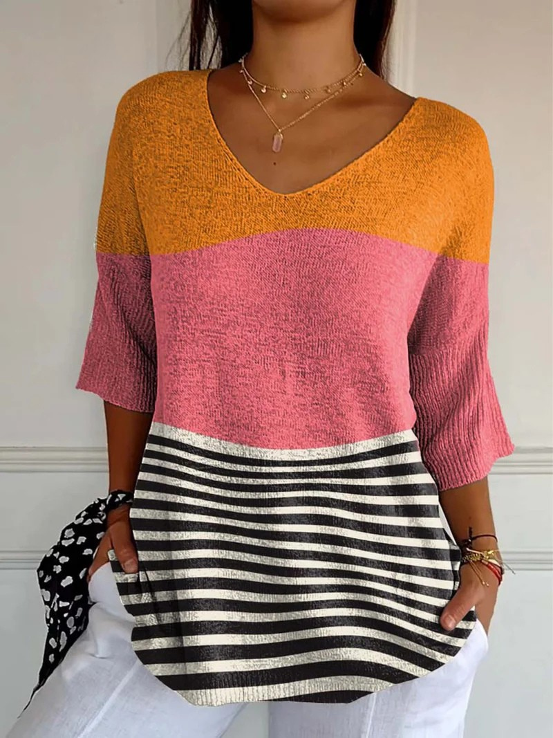Socorro | Abstract Line Pattern Art Print Casual Knit Pullover